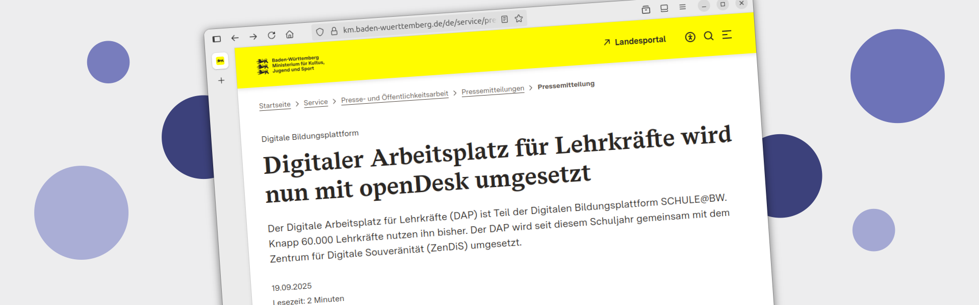 Screenshot der im Text verlinkten PM des Kultusministeriums BW